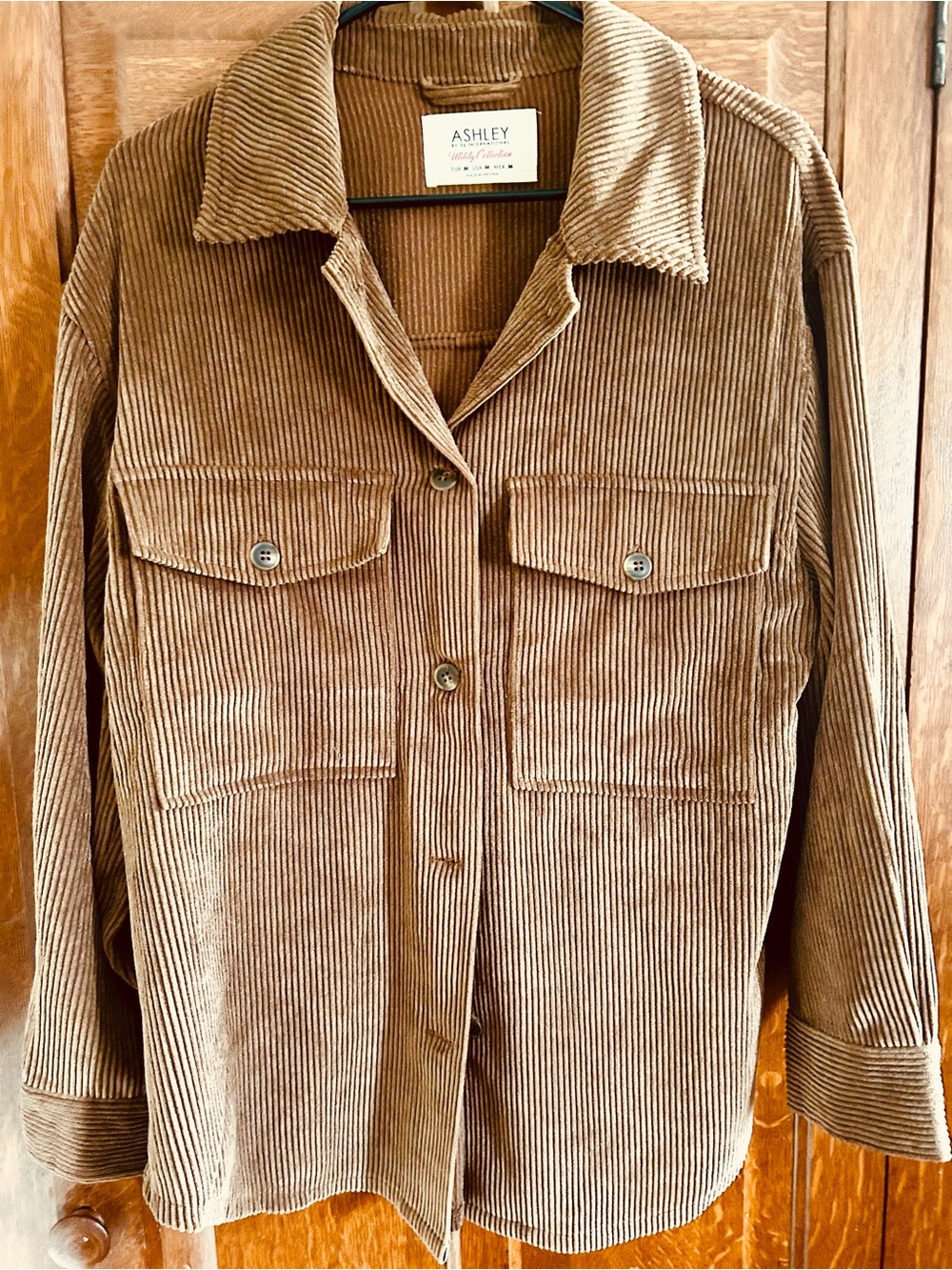 Ashley By 26 International Corduroy Shirt Jacket in Olive Brown